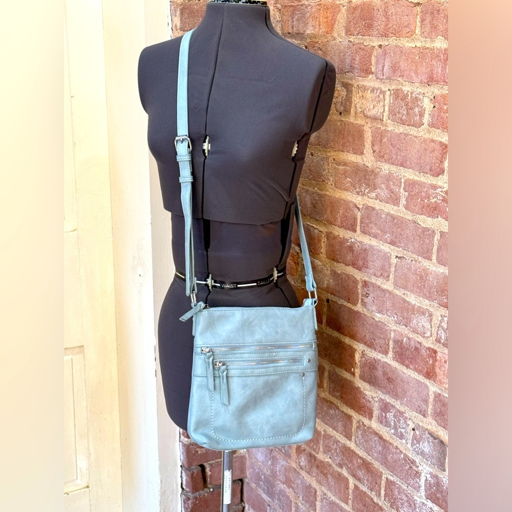 SASHA+SOFI VEGAN LEATHER LIGHT BLUE CROSSBODY BAG